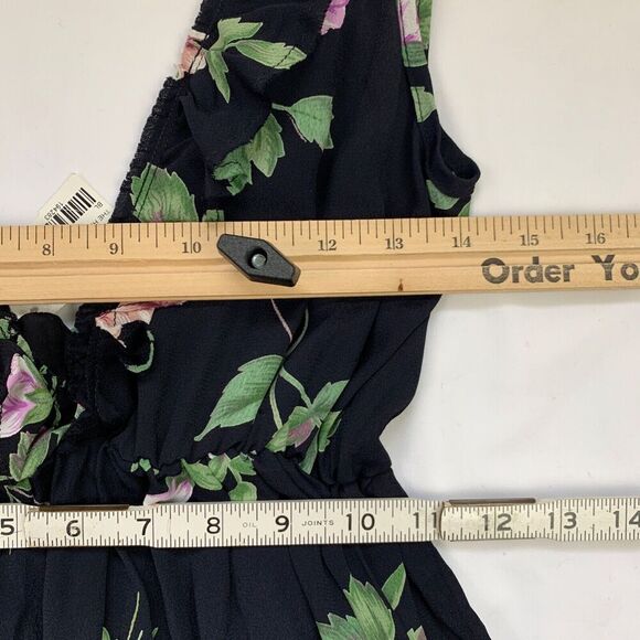 Blue Life Floral Ruffled Mini Dress Black Deep V Low Back XS Black Whimsigoth - Picture 7 of 8